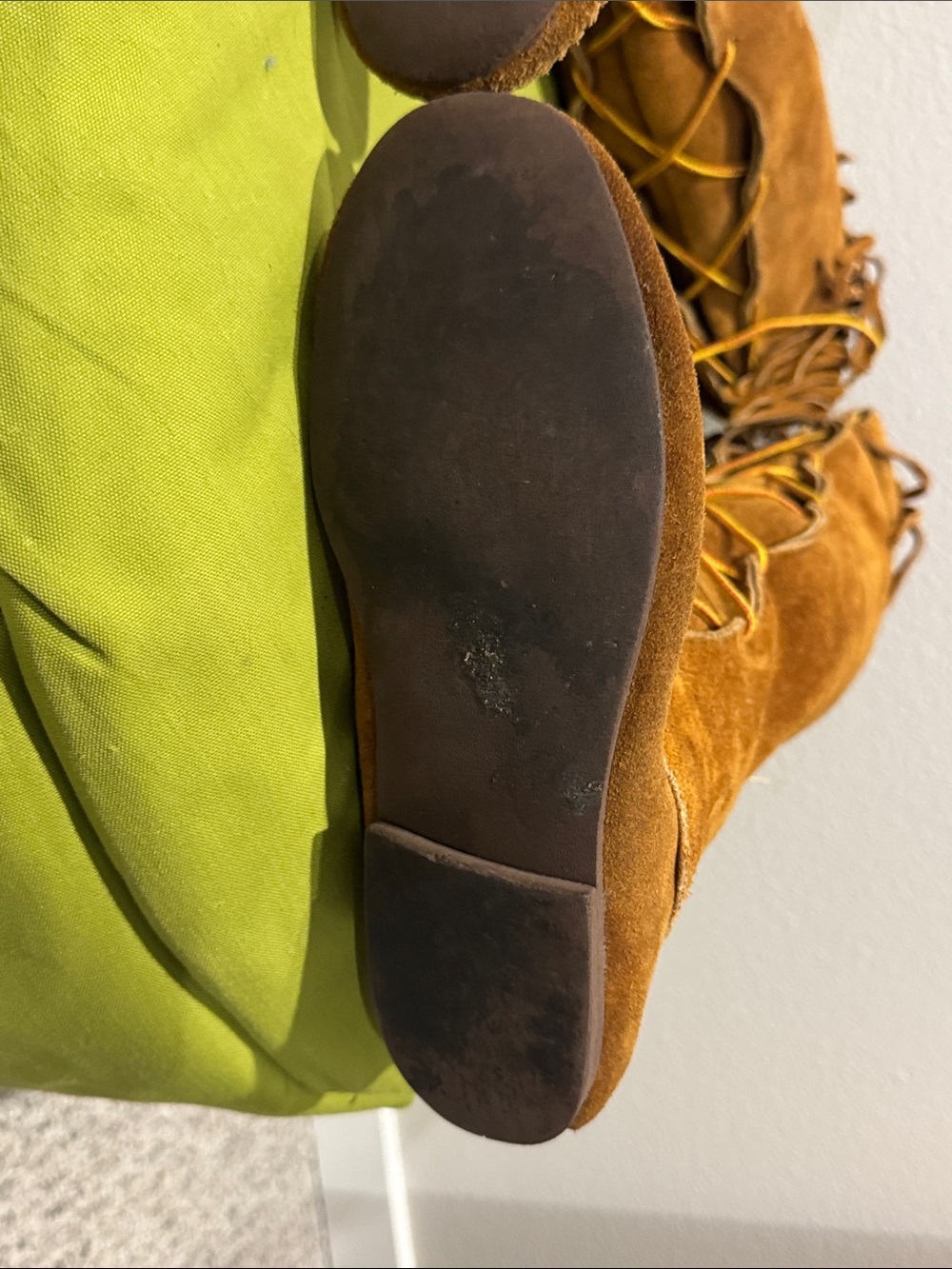 Vintage Minnetonka Brown Suede Fringe Knee High Lace Up Boots - Picture 6 of 16